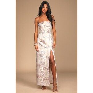 Lulus Redefine Regal Pale Pink Floral Jacquard Strapless Maxi Dress - Size XS